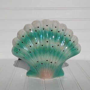 Vintage Lusterware Seashell Sculpture Pearlized Clam Shell Figurine Beach Condo